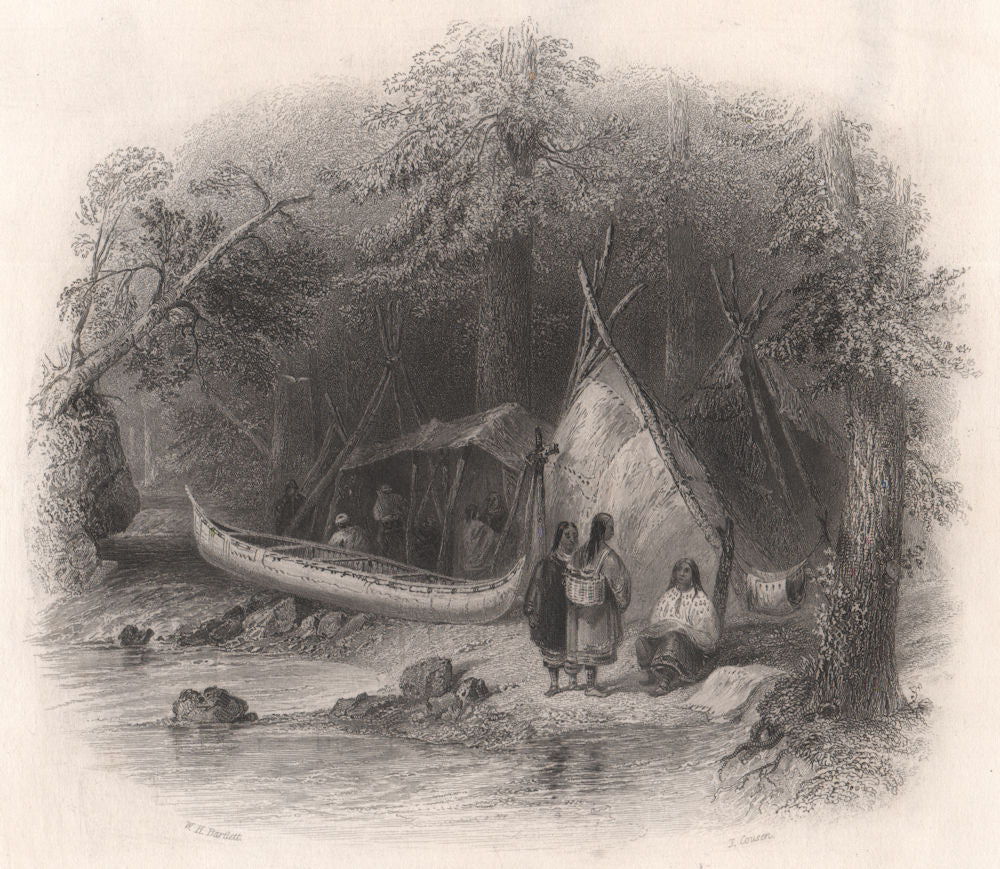 CANADA. Wigwam (Tipi/Teepee) in the Forest. BARTLETT 1842 old antique print